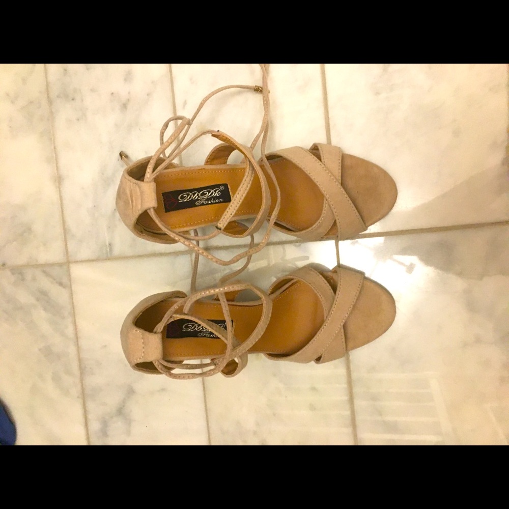 2.5” heels beige ankle wrap straps